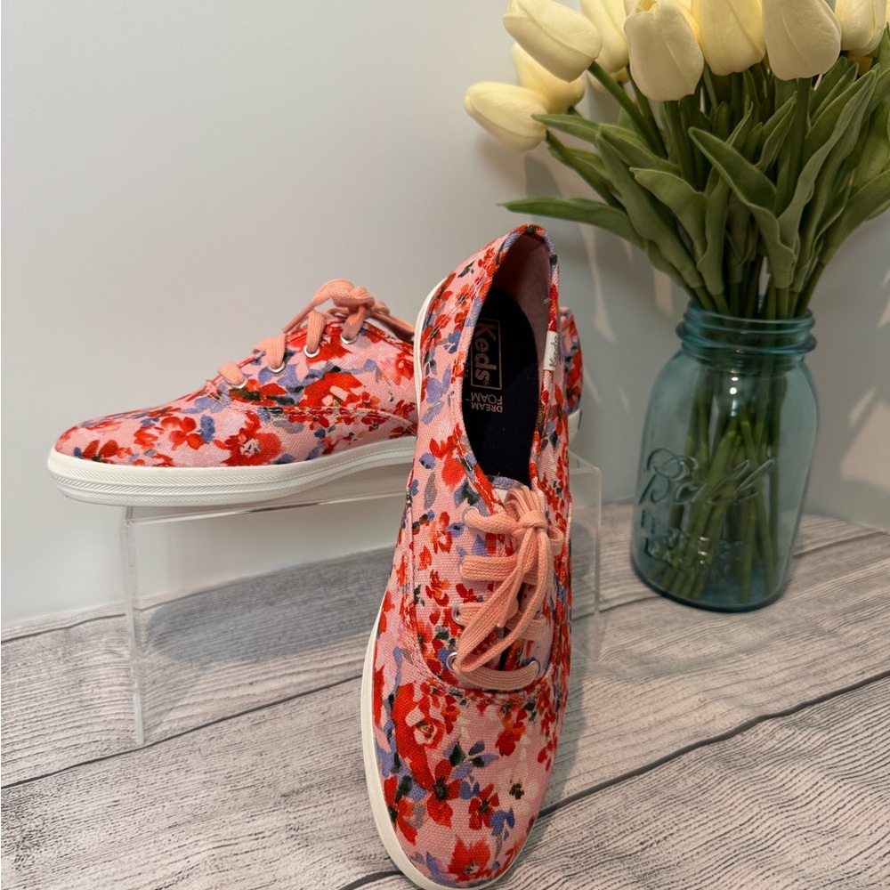 Keds Pink and Red Floral Slip-On Sneakers